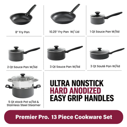 Granitestone Pro Premier Hard Anodized 13 Piece Nonstick Cookware Set