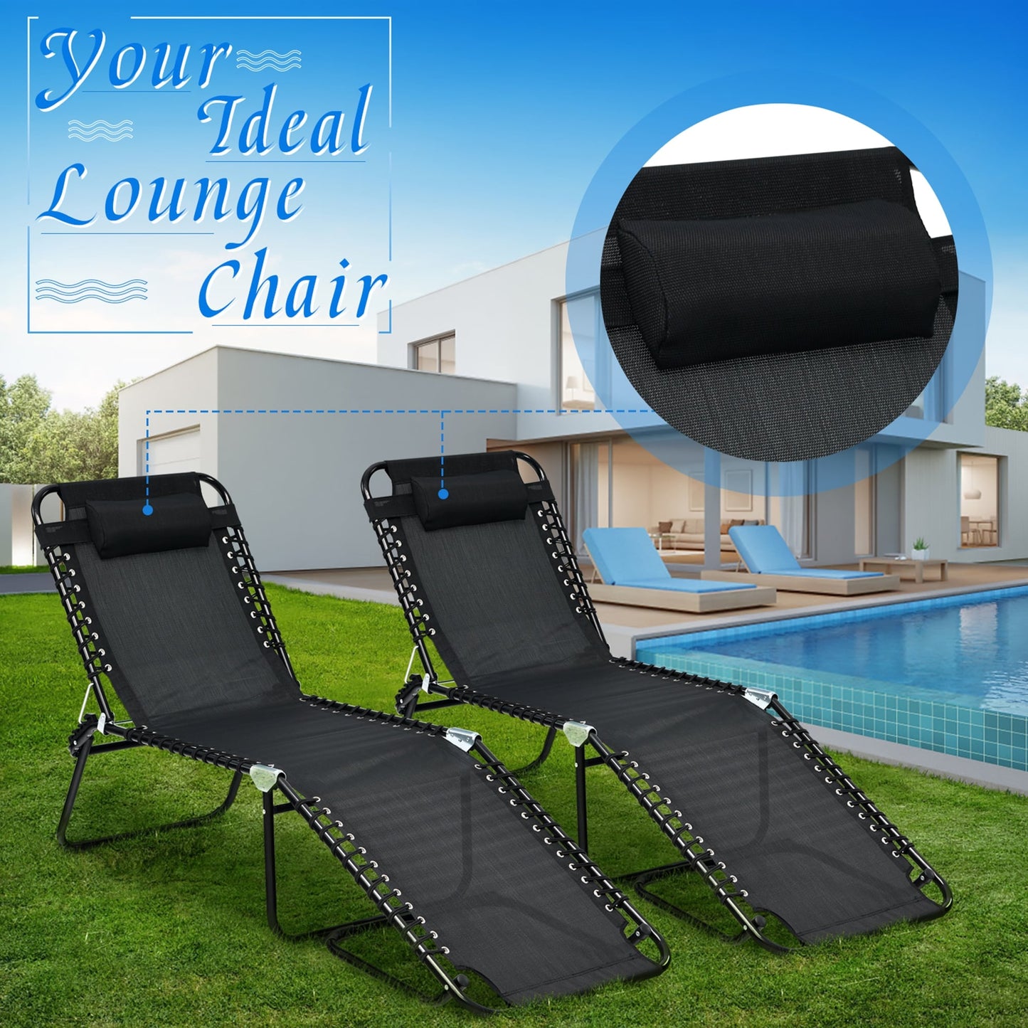 Gymax Folding Beach Lounger Chaise Lounge Chair w/ Pillow 4-Level