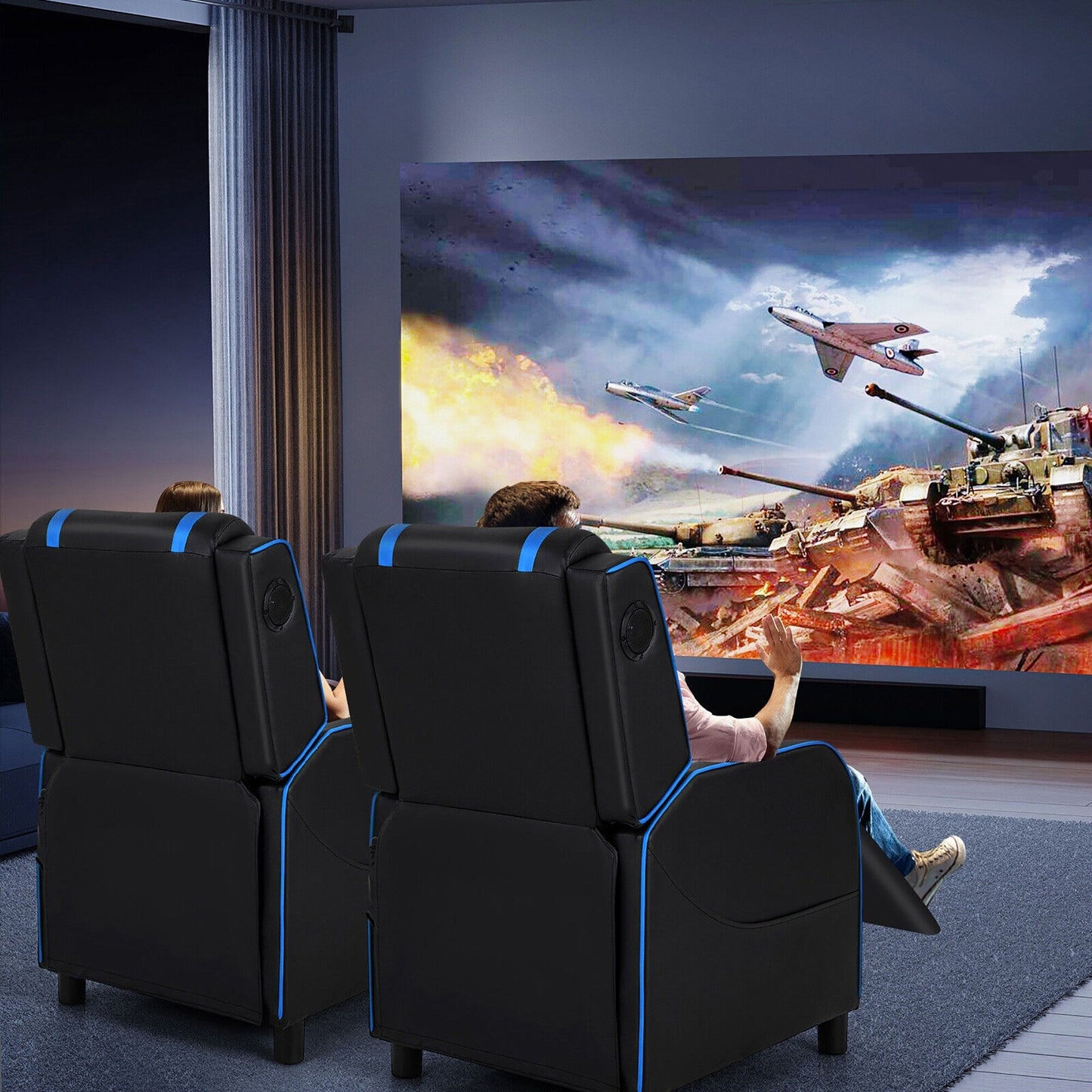 Gymax Massage Gaming Recliner Chair PU Leather Single Recliner Sofa