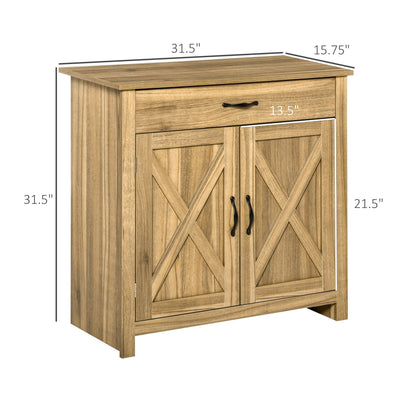 HOMCOM 32 Farmhouse Barn Door Style Sideboard Cabinet,Buffet Storage Cabinet Coffee Bar for Living Room or Entryway
