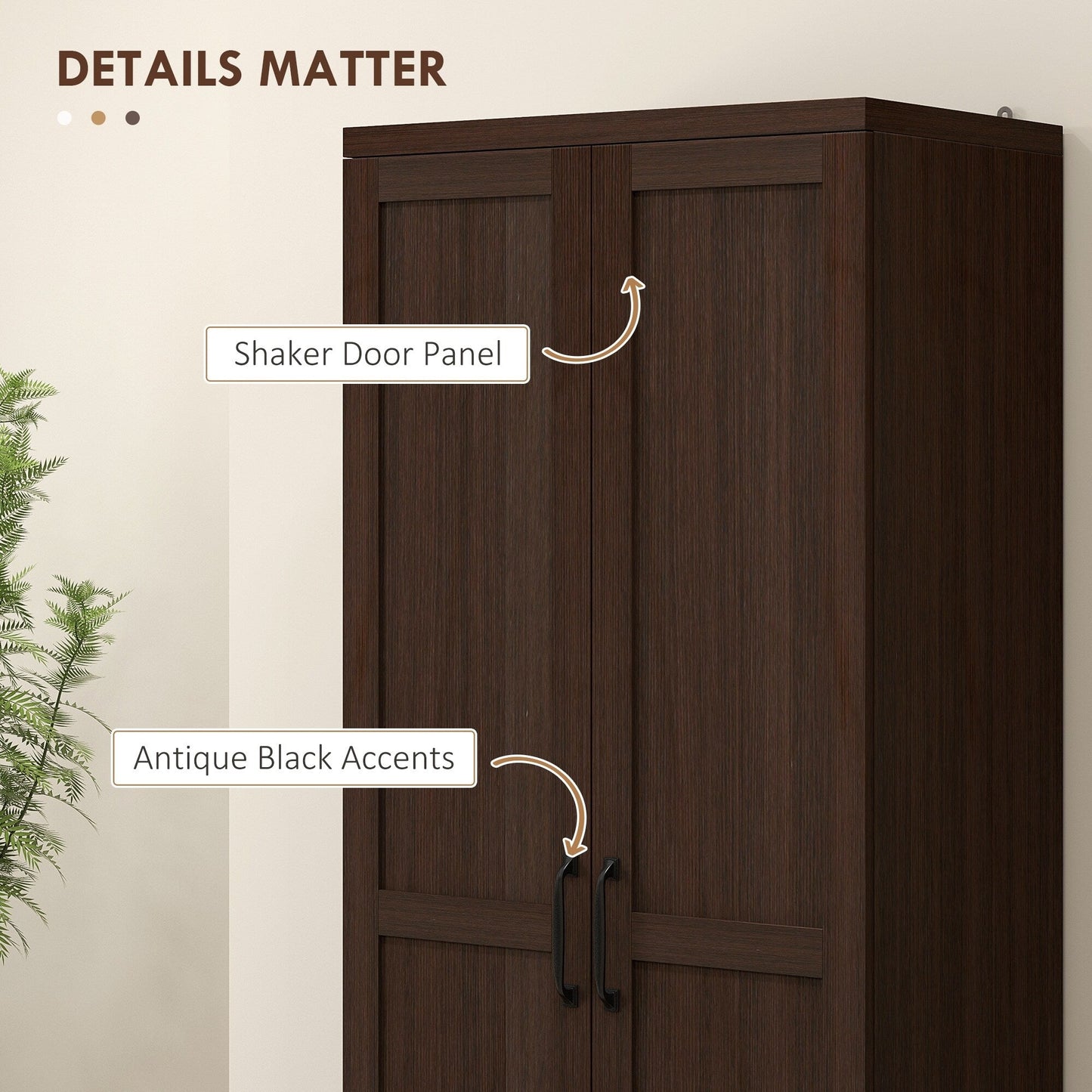 HOMCOM 63 2-Door Kitchen Pantry, Freestanding Storage Cabinet with 5-tier Shelving and 2 Adjustable Shelves for Dining Room