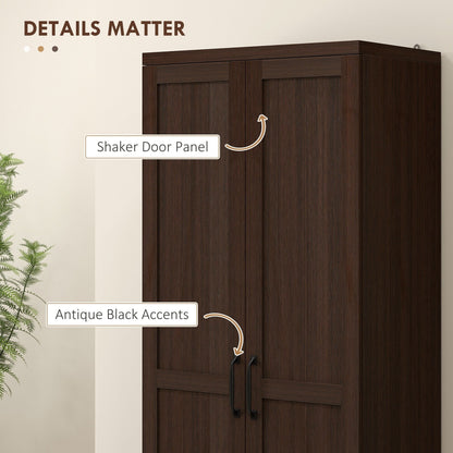 HOMCOM 63 2-Door Kitchen Pantry, Freestanding Storage Cabinet with 5-tier Shelving and 2 Adjustable Shelves for Dining Room