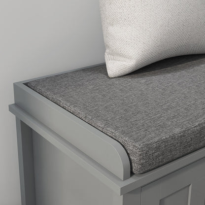 HOMCOM Entryway Shoe Bench Storage Ottoman with Adjustable Shelving, 6 Compartments, and Padded Seat, White/Grey