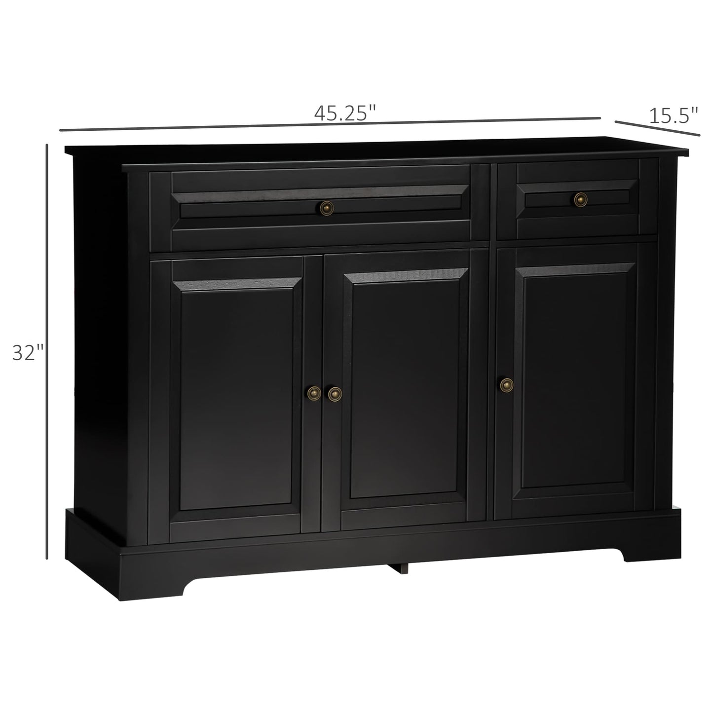 HOMCOM Modern Sideboard Buffet Cabinet with Storage Cupboards, 2 Drawers and Adjustable Shelves, Black