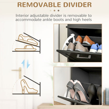 HOMCOM Shoe Cabinet for Entryway, Narrow Shoe Rack Storage Organizer with 2 Flip Drawers and Adjustable Shelves