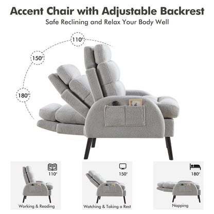 HOMYKA Accent Lounge Chair with Adjustable Backrest Storage Ottoman