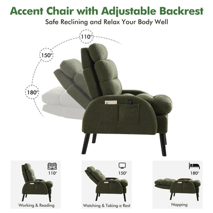 HOMYKA Accent Lounge Chair with Adjustable Backrest Storage Ottoman