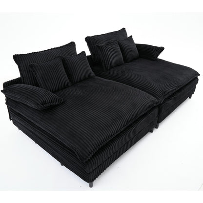 Harmonia 109 W Oversized Corduroy Sofa Bed, Deep Seat Double Lounge Chaise with 4 Pillows