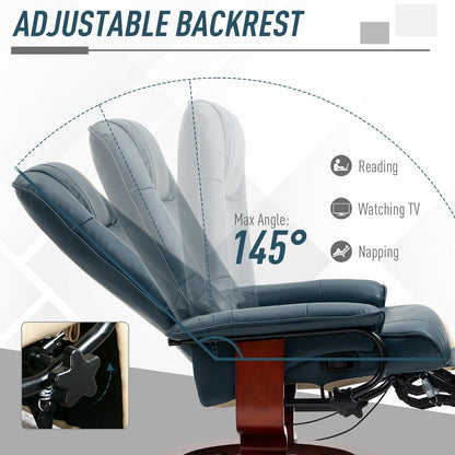 HomCom Faux Leather Adjustable Manual Swivel Base Recliner Chair with Comfortable and Relaxing Footrest