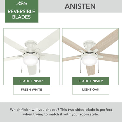 Hunter 52 Anisten Low Profile Ceiling Fan with LED Light and Pull Chain - Modern, Contemporary, Transitional