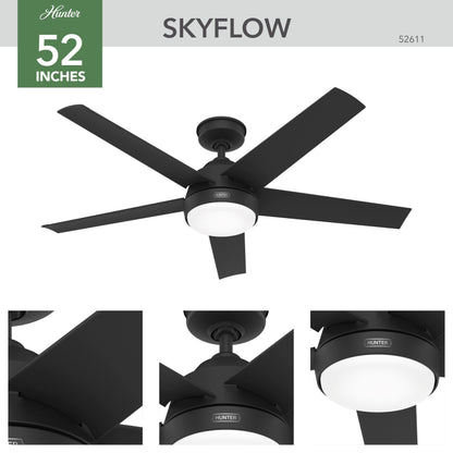 Hunter 52 Skyflow Outdoor Ceiling Fan w/ LED Light Kit, Wall Control - Coastal Modern Contemporary - WeatherMax - WET-RATED!