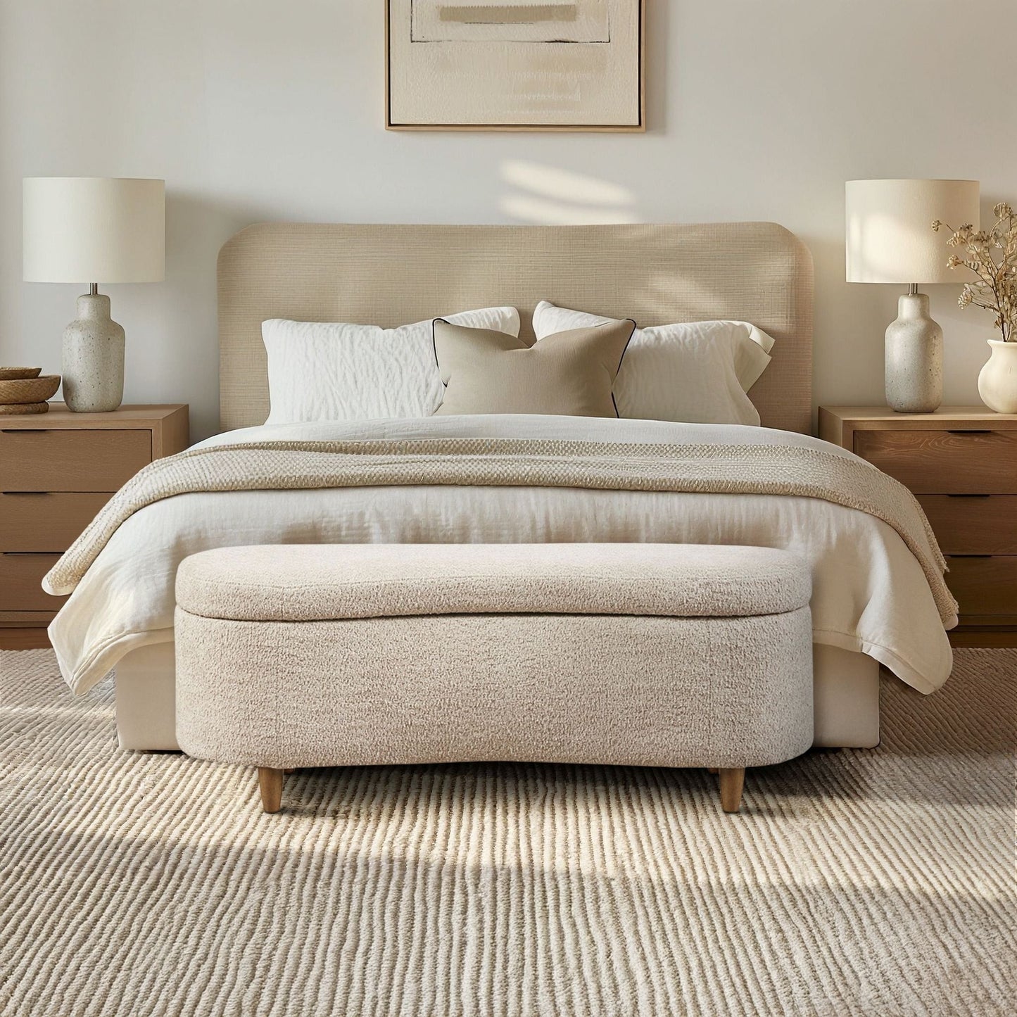 INK IVY Bailey Boucle-Style Curved Storage Accent Bench