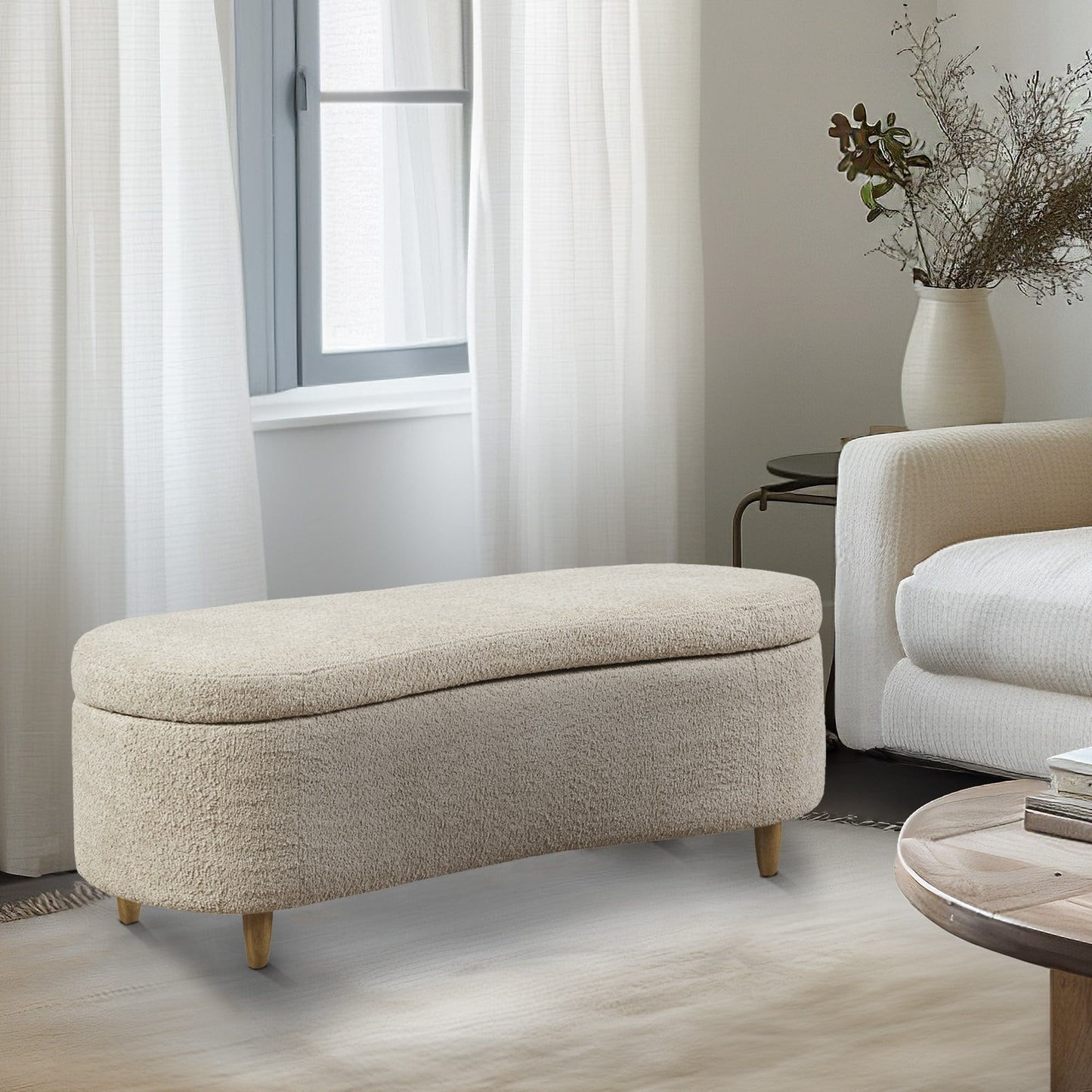 INK IVY Bailey Boucle-Style Curved Storage Accent Bench