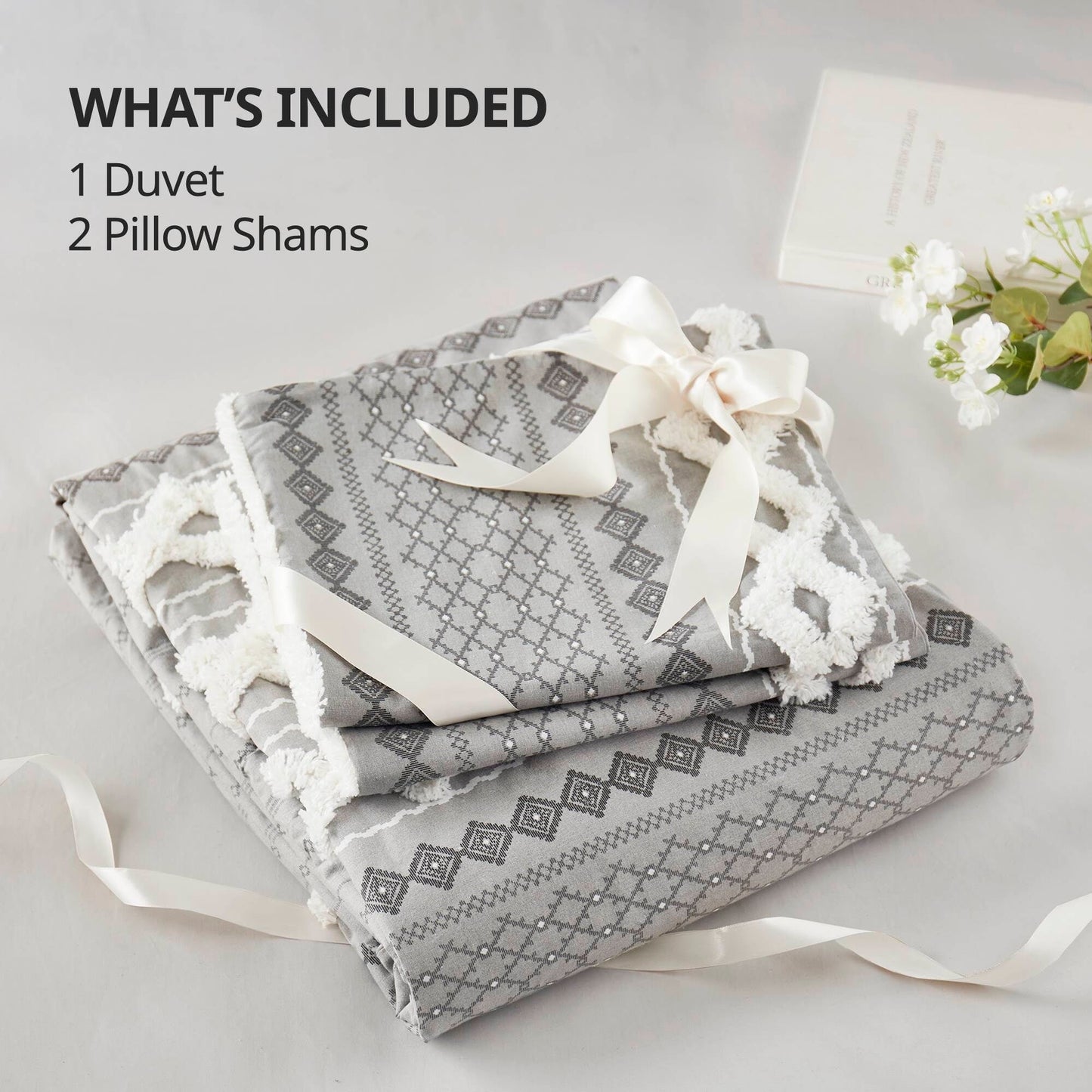 INK+IVY Imani Cotton Printed Duvet Cover Set with Chenille