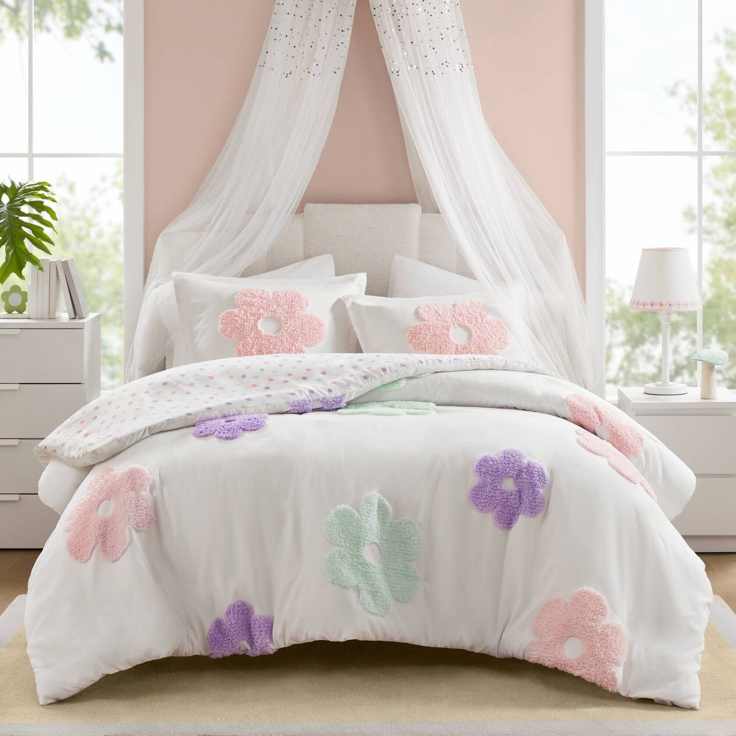Intelligent Design Kids Madeline Floral Reversible Tufted Chenille Duvet Cover Set