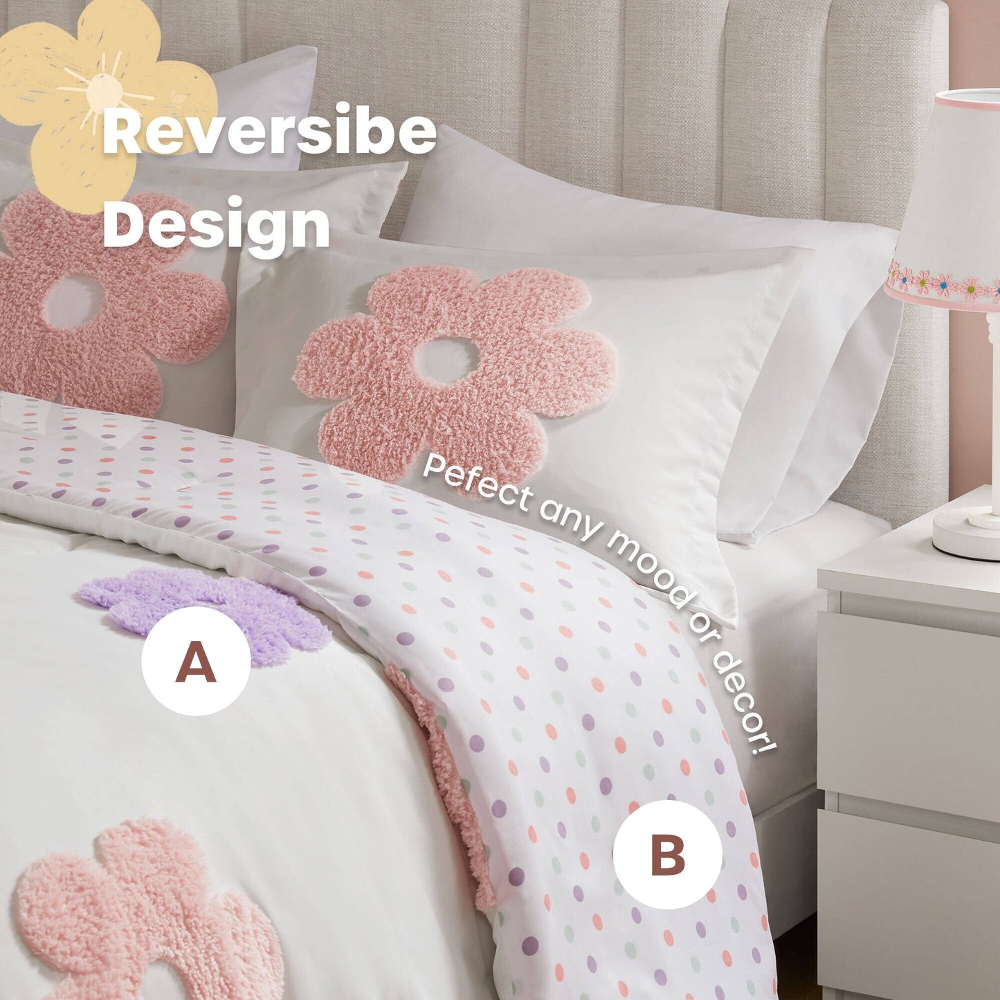 Intelligent Design Kids Madeline Floral Reversible Tufted Chenille Duvet Cover Set