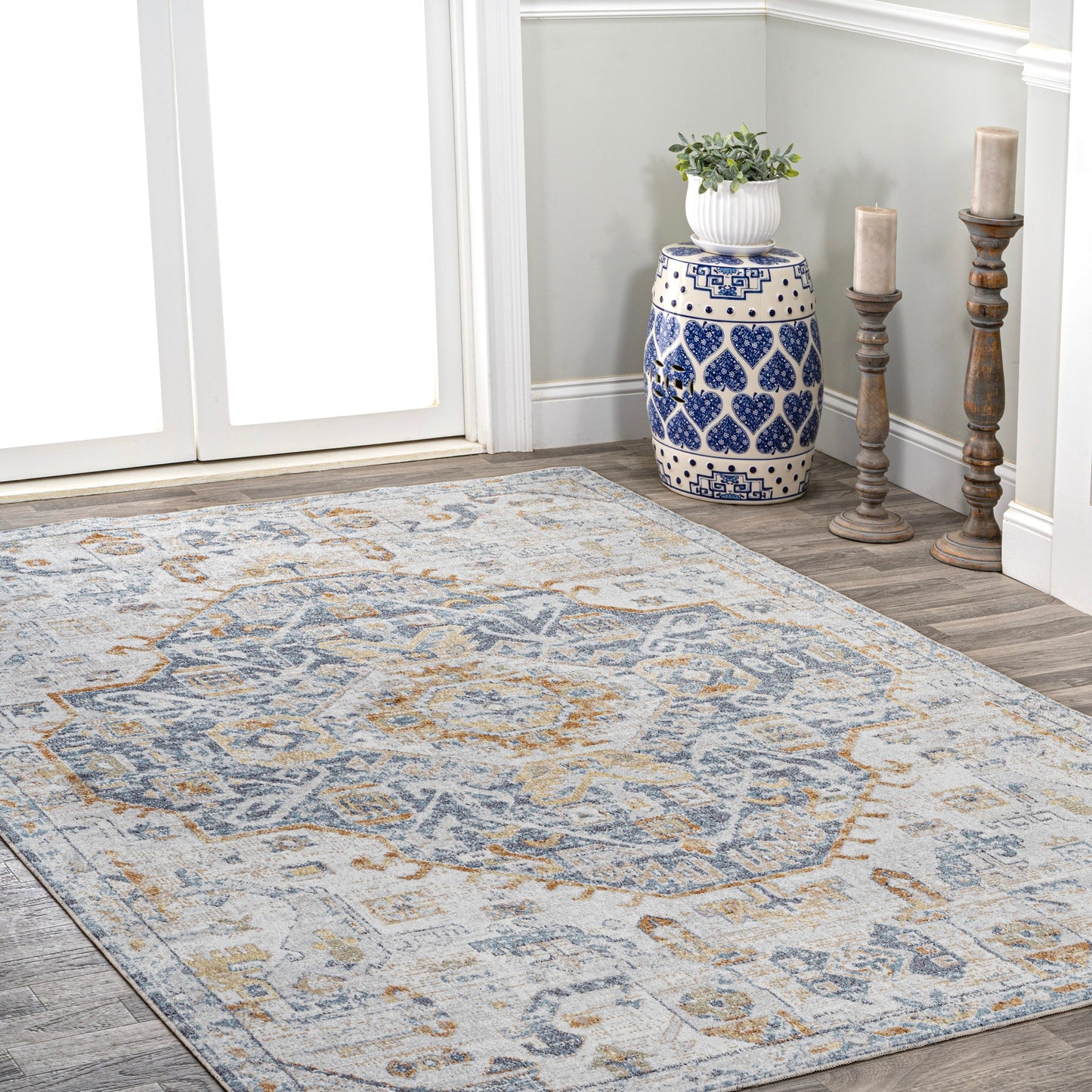 JONATHAN Y Brandy Bohemian Medallion Low-Pile Machine-Washable Cream/Terra Area Rug