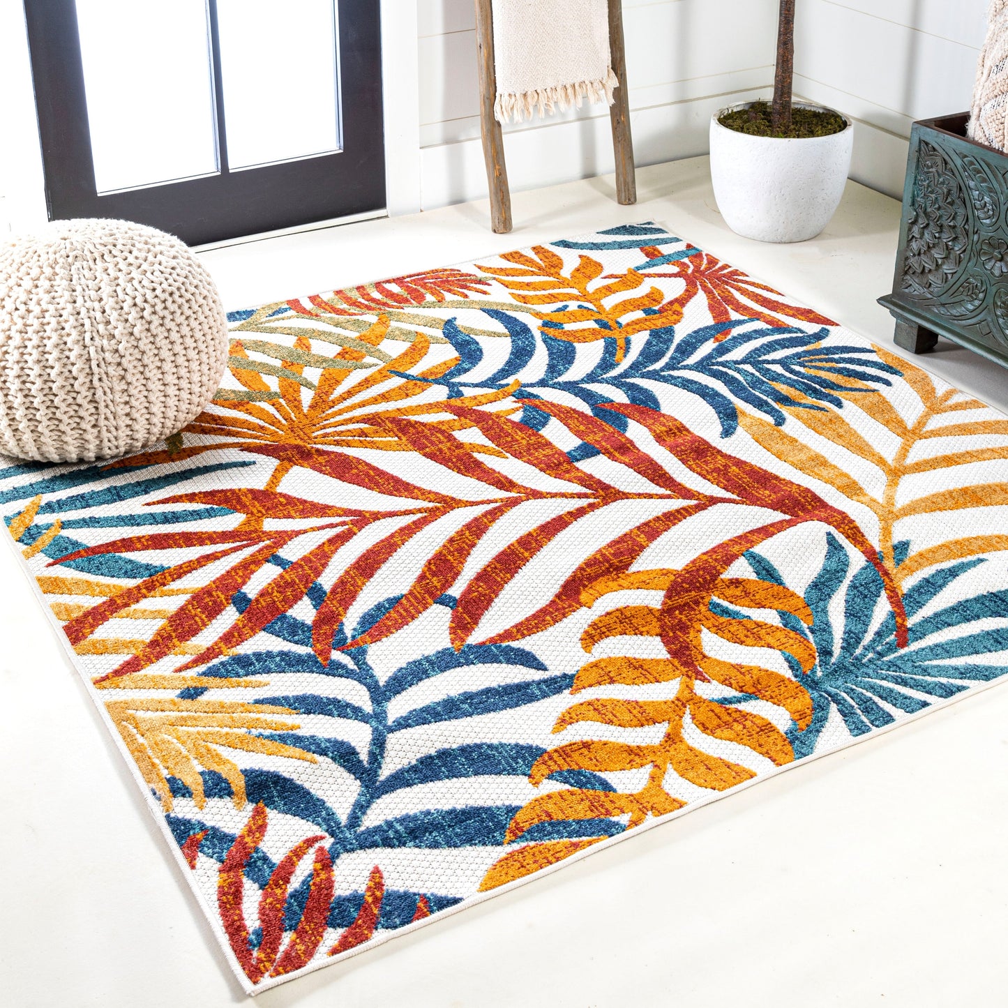 JONATHAN Y Aydin Palm Leaves Indoor/Outdoor Area Rug