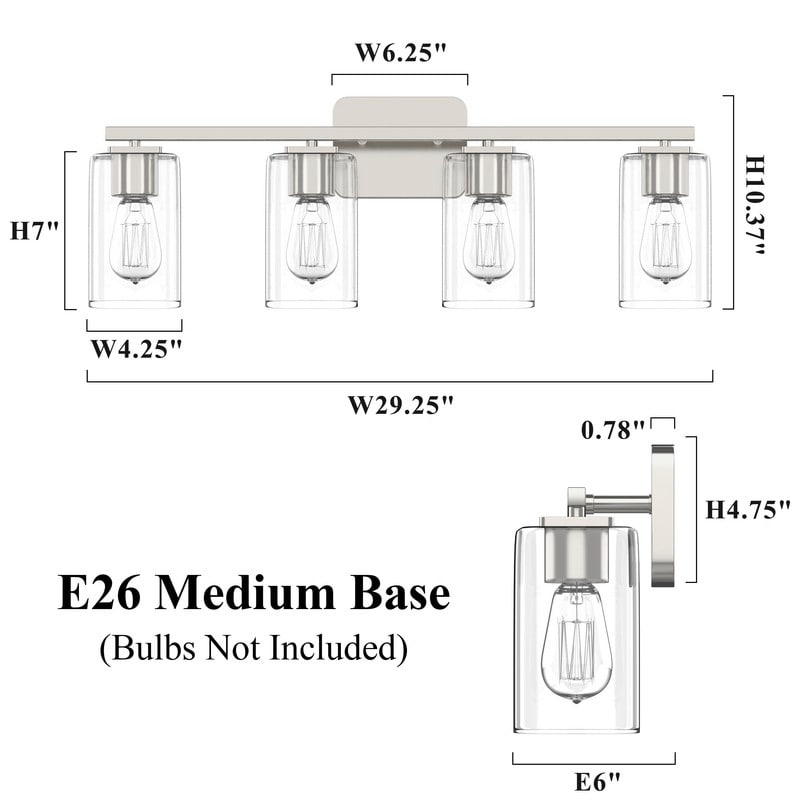 KAWOTI 29inch 4-Light Modern Bathroom Vanity Light with Clear Glass Shades