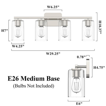KAWOTI 29inch 4-Light Modern Bathroom Vanity Light with Clear Glass Shades