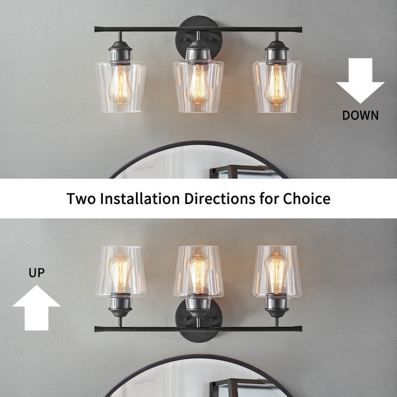 KAWOTI 3-Light Dimmable Bathroom Vanity Light with Glass Shade - L22 x W7 x H10.5