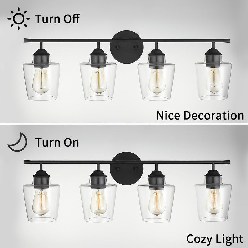 KAWOTI 4-Light Dimmable Metal Bathroom Vanity Light with Glass Shade