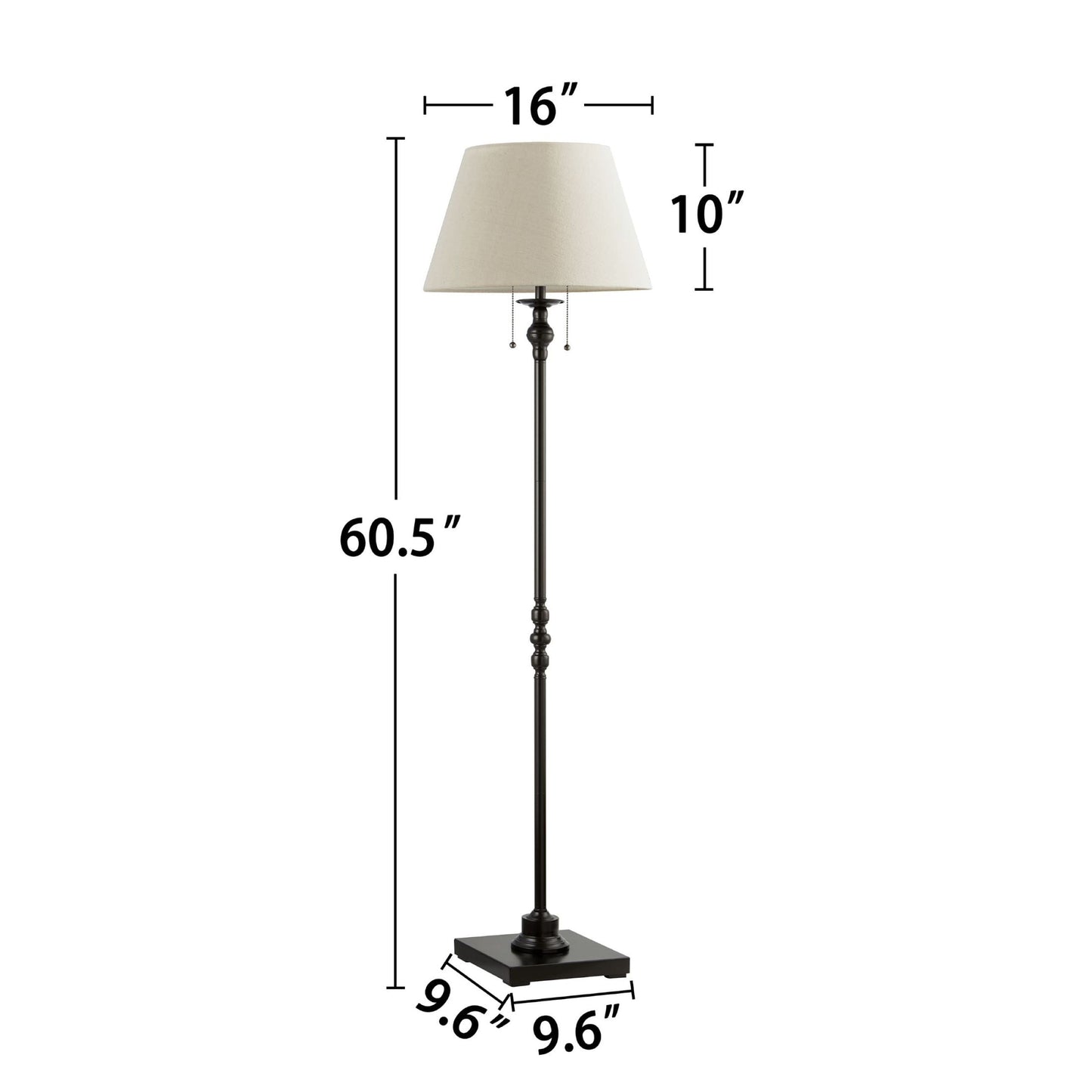 KAWOTI 60.5'' 2-Light Floor Lamp with Empire Fabric Shade