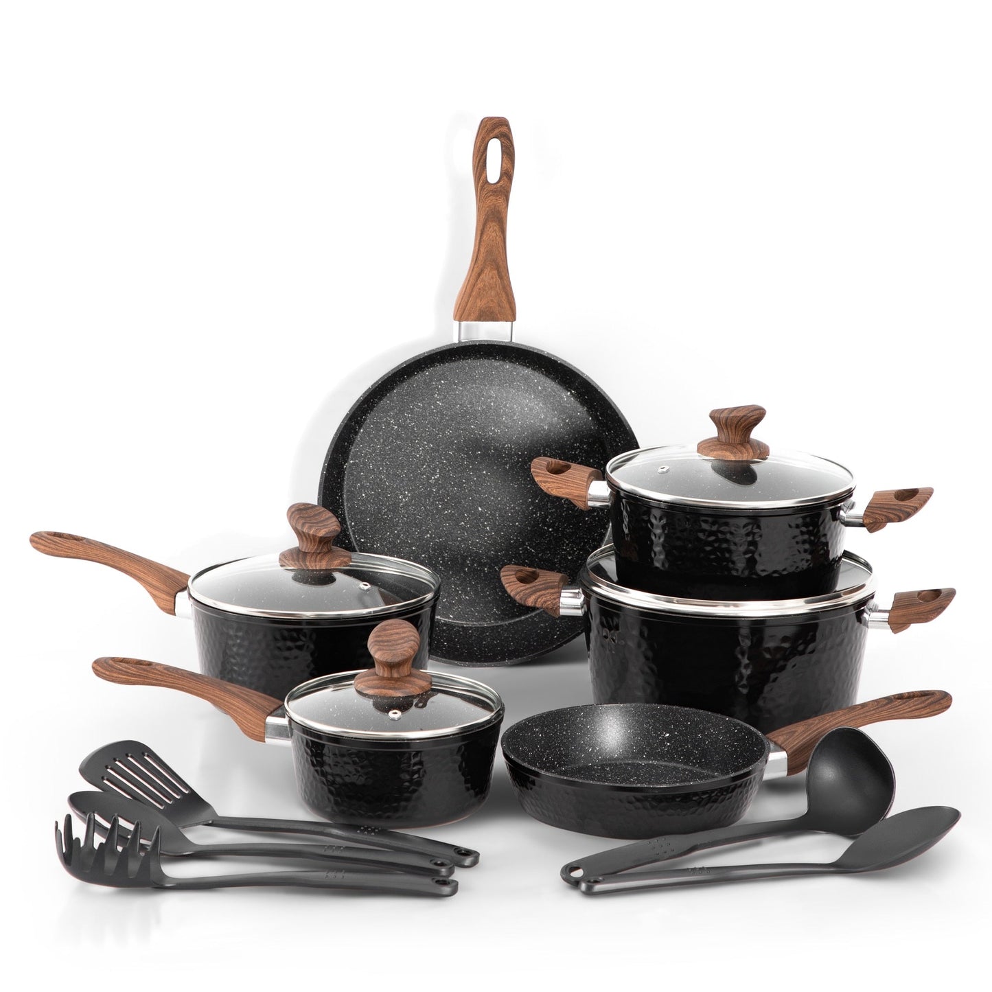 Kitchen Academy 15-piece Nonstick Granite-coated Cookware Set