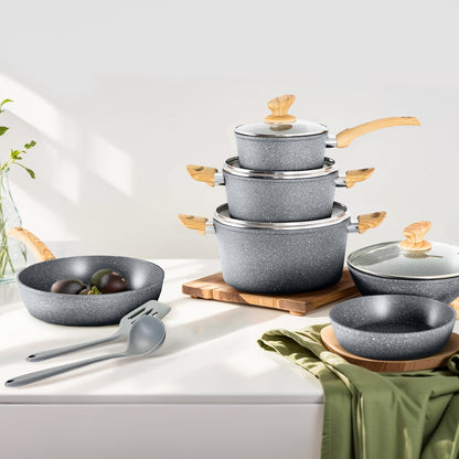 Kitchen Cookware Sets Nonstick, 12 Piece Pots and Pans Set Granite Cooking Set