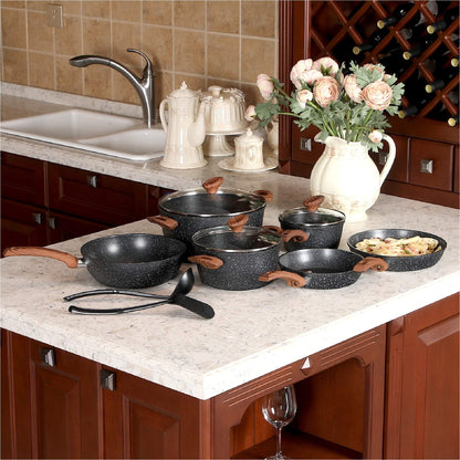 Kitchen Cookware Sets Nonstick, 12 Piece Pots and Pans Set Granite Cooking Set