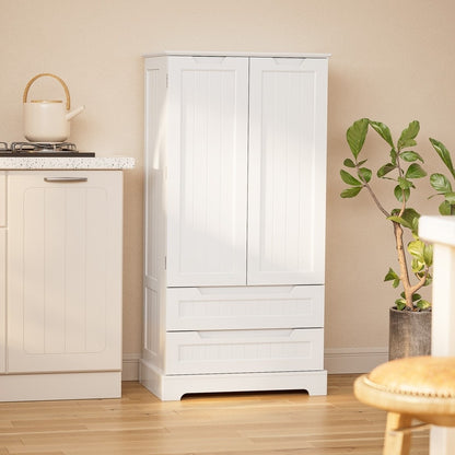 Kitchen Storage Pantry Cabinet, Freestanding Bathroom Storage Cabinet with 2 Doors and Drawers