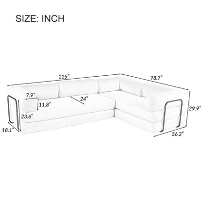 L-Shaped Modular Sofa Bed in Corduroy Fabric