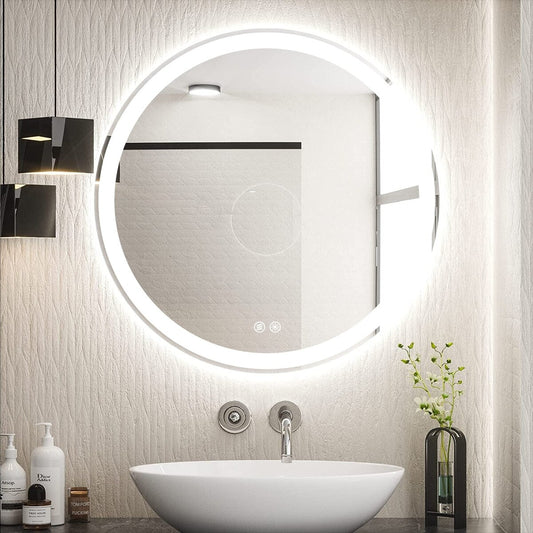 LED Lighted Dimmable Anti Fog Frameless Rounded Vanity Mirror