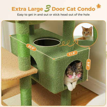 Large Cat Tower Cat Condo with Scratching Posts and Pads, 2 Padded Perch, Dual Condo and Basket