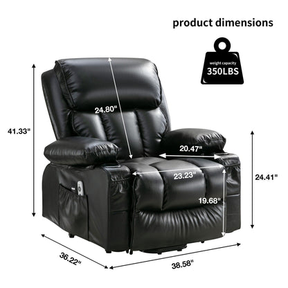 Large Power Lift Recliner Chair with Heat and 8-Point Massage - Remote Control, USB Port