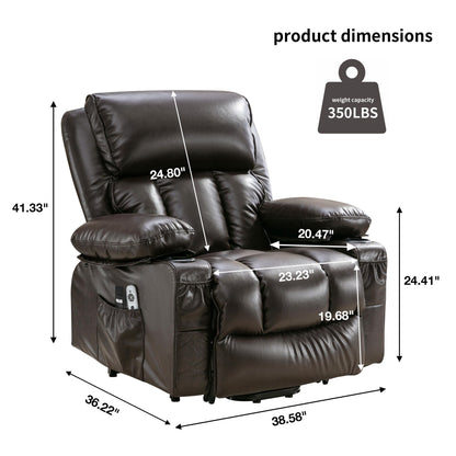 Large Power Lift Recliner Chair with Heat and 8-Point Massage - Remote Control, USB Port