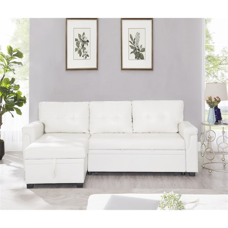 Convertible Reversible Sectional Sofa with Pull-Out Sleeper Bed, Hidden Storage Chaise, and Durable Legs