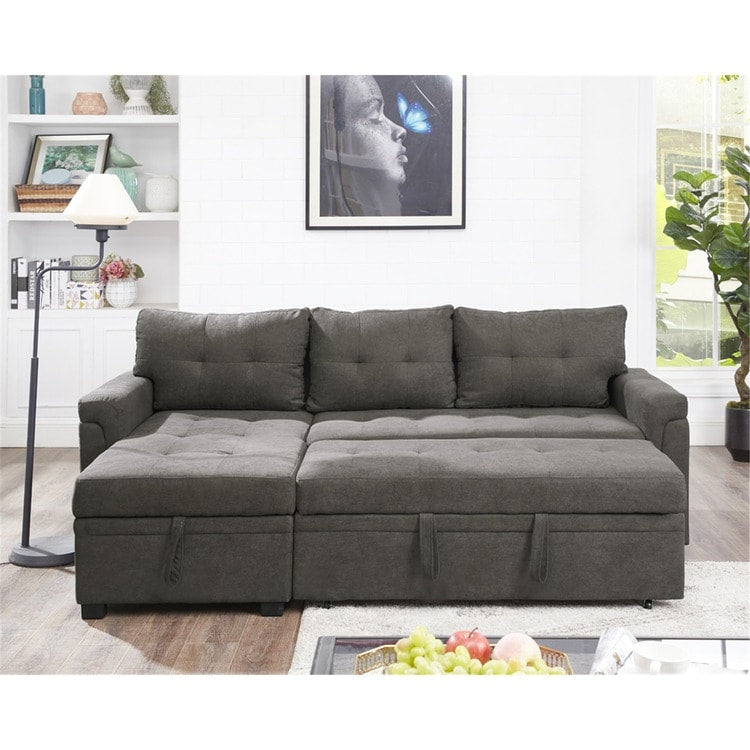 Convertible Reversible Sectional Sofa with Pull-Out Sleeper Bed, Hidden Storage Chaise, and Durable Legs