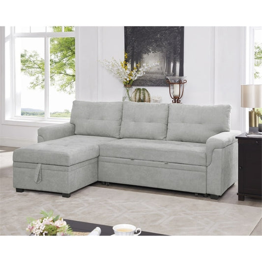 Convertible Reversible Sectional Sofa with Pull-Out Sleeper Bed, Hidden Storage Chaise, and Durable Legs