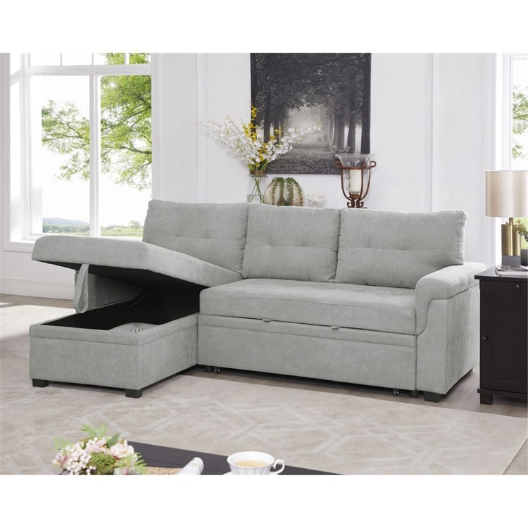 Convertible Reversible Sectional Sofa with Pull-Out Sleeper Bed, Hidden Storage Chaise, and Durable Legs