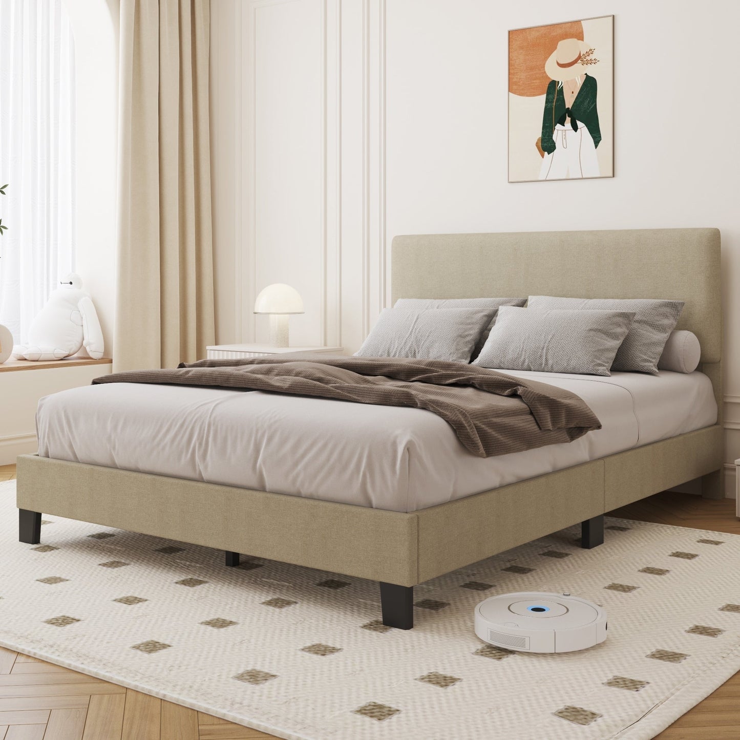 Lifezone Adjustable Queen Size Upholstered Platform Bed Frame