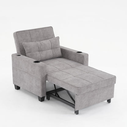 Light Grey 68.12 Tech Clothr 3-in-1 Single Convertible Pull Out Sofa with USB Ports and Wear-resistantfor Living Room