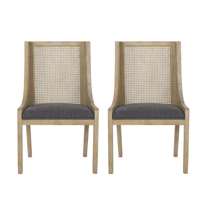Maurers Cane and Wood Upholstered Dining Chairs (Set of 2) by Christopher Knight Home