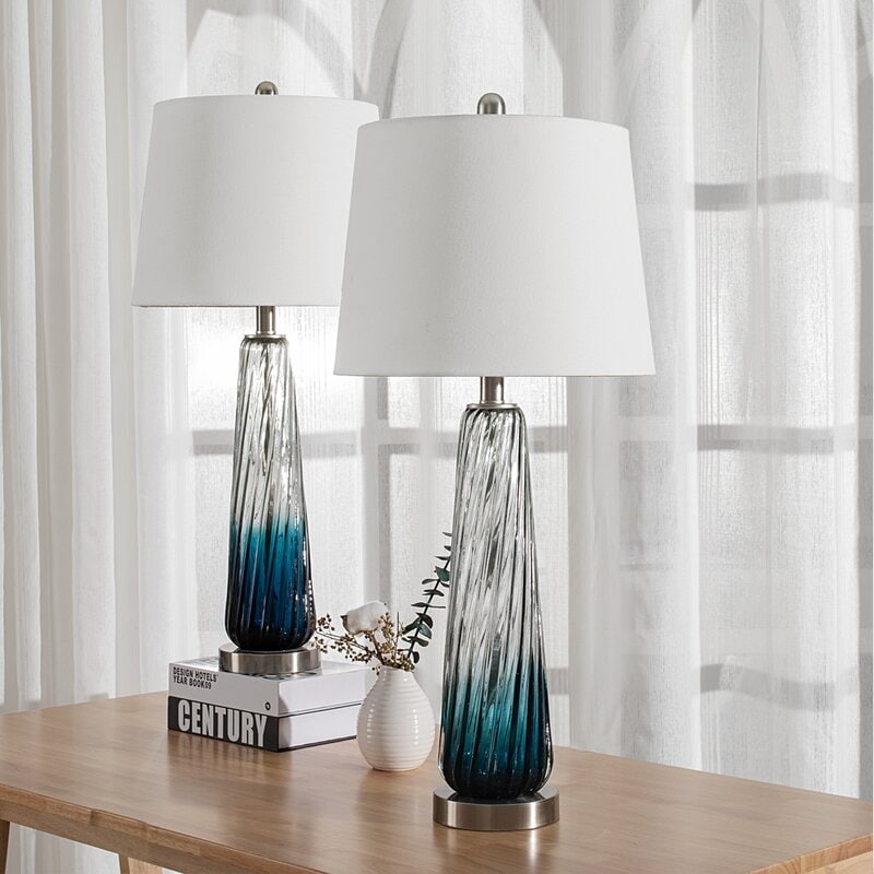 Maxax 28.75 Gradient Blue Bedside Table Lamp Set (Set of 2)