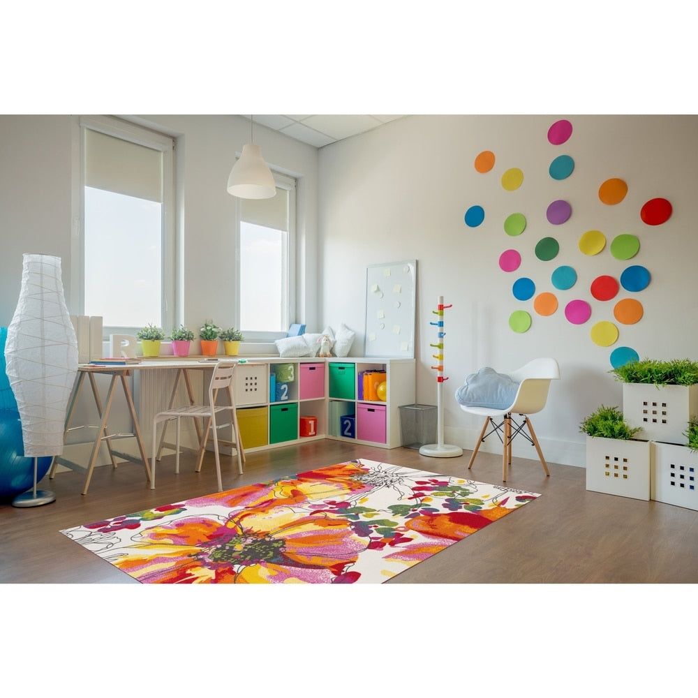 World Rug Gallery Modern Bright Flowers Non-Slip Area Rug Multi