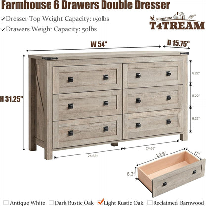 Farmhouse 6 Drawer Dresser, Wood TV Stand, Chest of Drawers