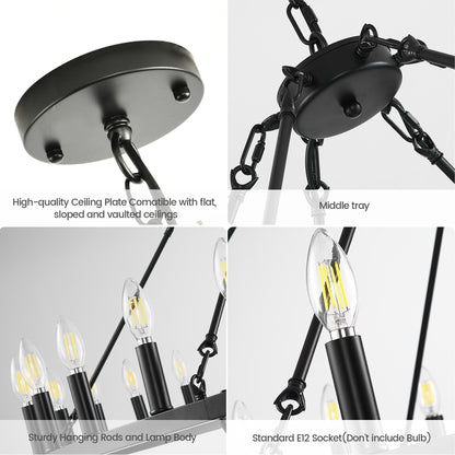 Modern Farmhouse Chandelier 2 Tier Round Wagon Wheel Chandelier Large High Ceiling Light.