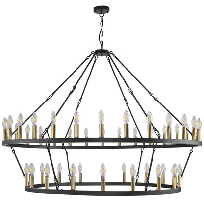 Modern Farmhouse Chandelier 2 Tier Round Wagon Wheel Chandelier Large High Ceiling Light.