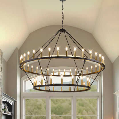 Modern Farmhouse Chandelier 2 Tier Round Wagon Wheel Chandelier Large High Ceiling Light.