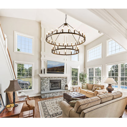 Modern Farmhouse Chandelier 2 Tier Round Wagon Wheel Chandelier Large High Ceiling Light.